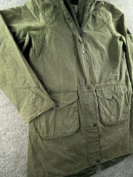 Barbour Updrift Lightweight 4oz Wax Waxed Jacket Women Full Zip Green Hooded 6 - Picture 2 of 16
